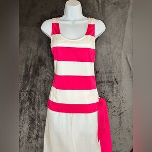 Vineyard Vines Women’s Vibrant Pink White Striped Tank Top Tie Hip Size 8